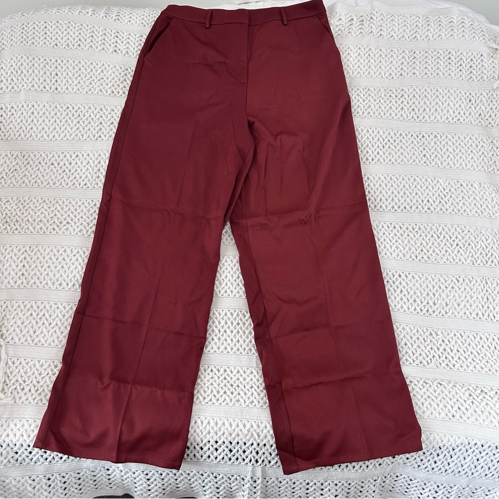 NWT Lulus Wide Leg Trousers XL Rust Satin Dress Pants Stretch Polyester New